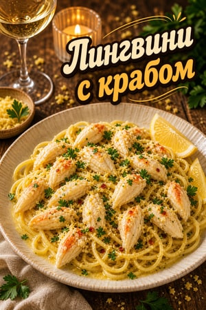 Лингвини с крабом в лимонно-чесночном масле с петрушкой