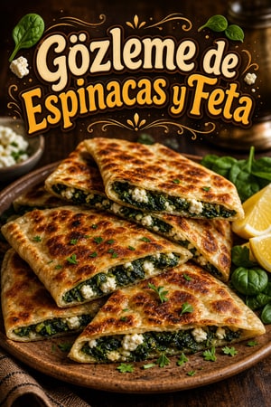 Gözleme Tradicional de Espinacas y Feta: Auténtico Pan Turco