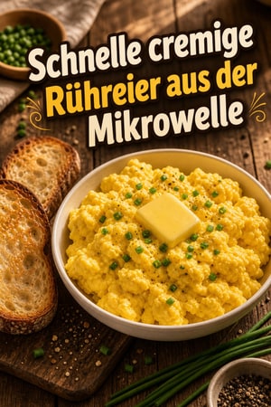 Schnelle cremige Rühreier aus der Mikrowelle für Frühstück