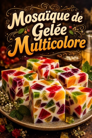 Mosaïque de Gelée Multicolore à la Crème Sucrée