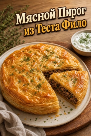 Хрустящий мясной пирог в тесте фило с говядиной и травами