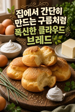 집에서 간단히 만드는 구름처럼 폭신한 클라우드 브레드 — 무가루 저탄수 아침 토스트·샌드위치용 레시피