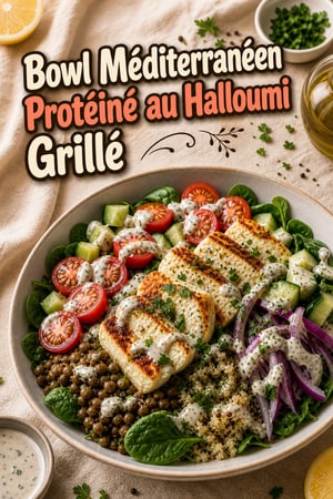 Bowl Méditerranéen Protéiné au Halloumi Grillé et Lentilles