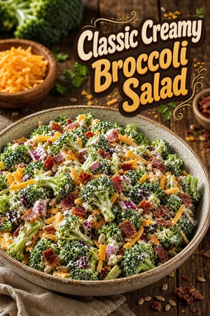 Classic Creamy Broccoli Salad with Bacon and Cheddar