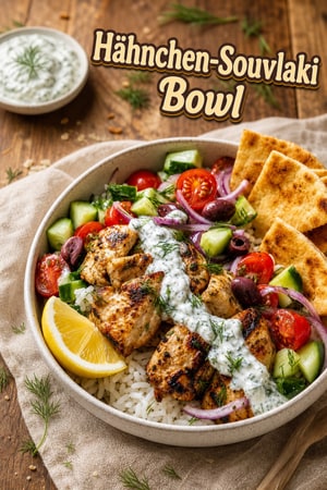 Griechische Hähnchen-Souvlaki-Bowls mit Tzatziki