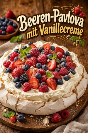Klassische Sommerbeeren-Pavlova mit Vanillecreme