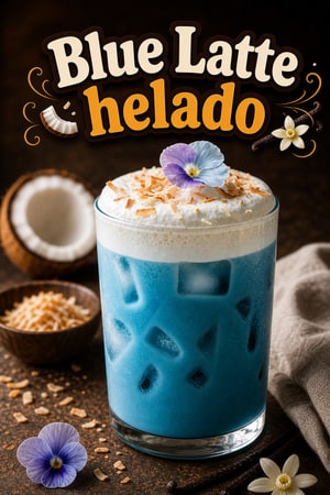 Blue Latte helado con espuma de coco y vainilla vibrante
