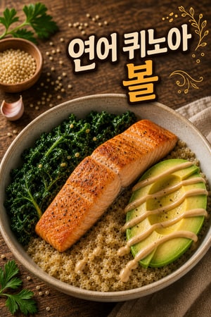 영양 가득 연어 퀴노아 볼과 마늘 케일 볶음 - 산후 회복 및 수유부를 위한 레시피