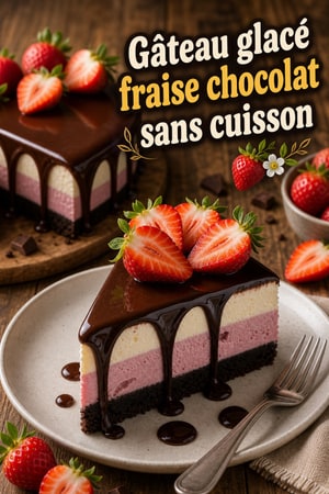 Gâteau glacé sans cuisson fraise et chocolat pour l'été