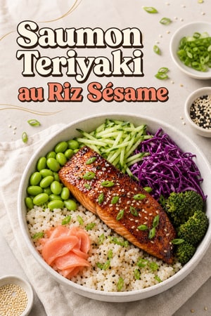 Bols de Saumon Teriyaki avec Riz au Sésame et Légumes Croustillants