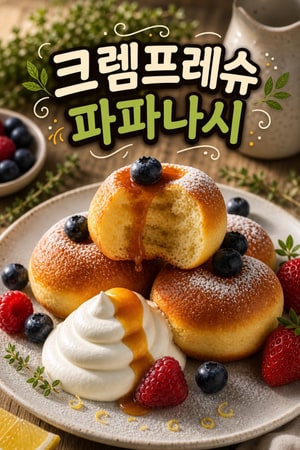 크렘프레슈와 레몬 향의 프렌치식 글루텐프리 파파나시, 브런치에 어울리는 디저트