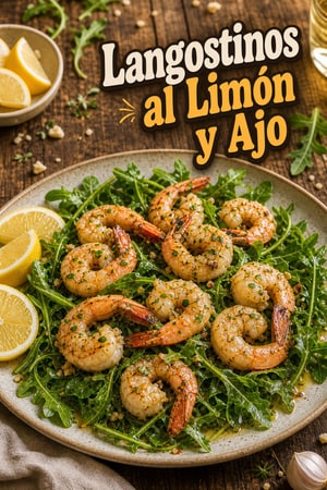Langostinos al Limón y Ajo con Ensalada de Rúcula