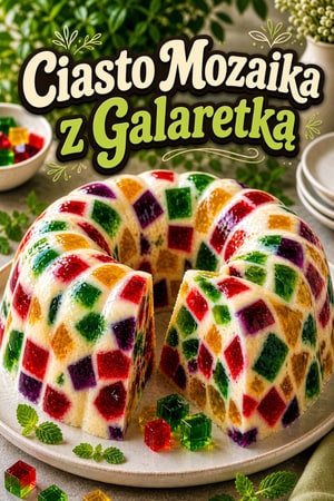 Kolorowe ciasto mozaika na puszystym kremie waniliowym