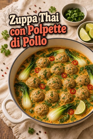 Zuppa Thai con Polpette di Pollo in Brodo Cremoso al Cocco