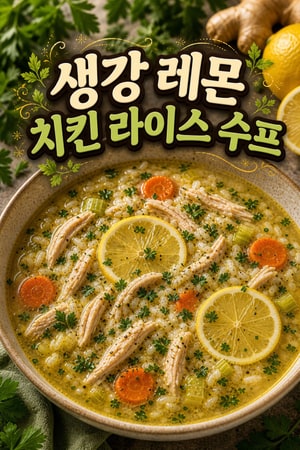 집에서 간단히 만드는 생강 레몬 치킨 라이스 수프 — 감기 회복용 한 그릇, 속을 달래주는 따뜻한 레시피