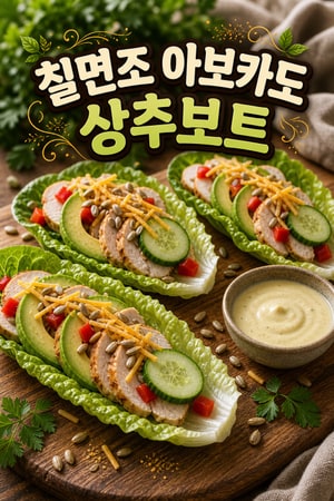 15분 완성 빠르고 든든한 고에너지 터키 아보카도 버터상추보트 (학교 도시락용, 치즈와 해바라기씨 토핑)