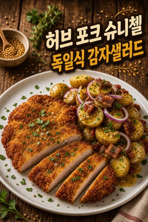 집에서 만드는 허브 포크 슈니첼과 따끈한 독일식 겨자 감자샐러드, 친구 초대용 저녁 메뉴 추천