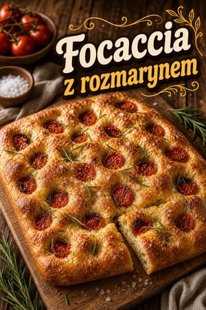 Focaccia z rozmarynem, pieczonymi pomidorkami i solą morską