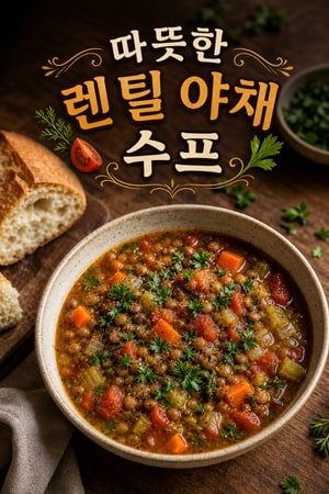 수확 시즌 렌틸 야채 스프 - 따뜻한 향신료와 신선한 허브
