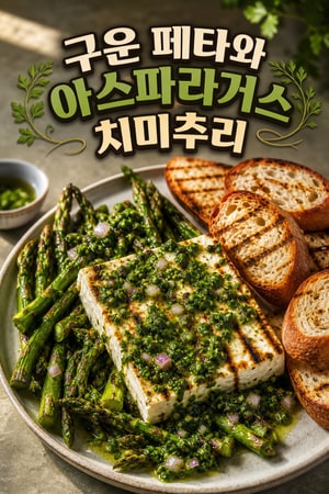 아스파라거스 치미추리를 곁들인 구운 페타