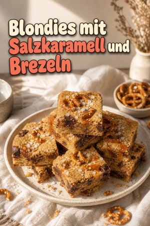 Blondies mit Salzkaramell und Brezeln
