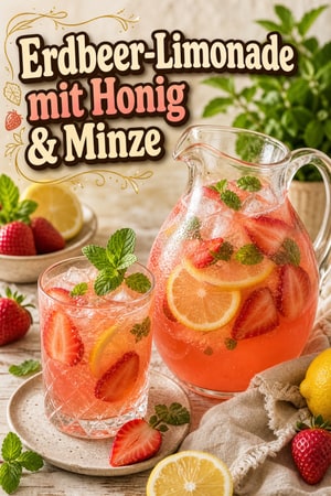 Frische Erdbeer-Zitronenlimonade mit Honig & Minze, leicht