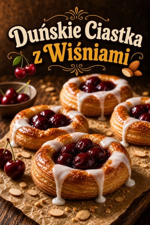 Duńskie Ciasta Drożdżowe z Wiśniami i Glazurą Migdałową
