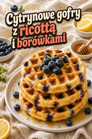Cytrynowe gofry z ricottą, borówkami i miodową glazurą