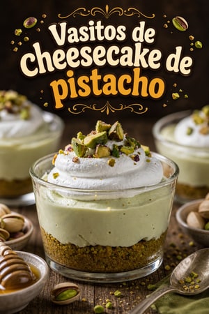 Vasitos de tarta de queso sin horno y pistacho crujiente