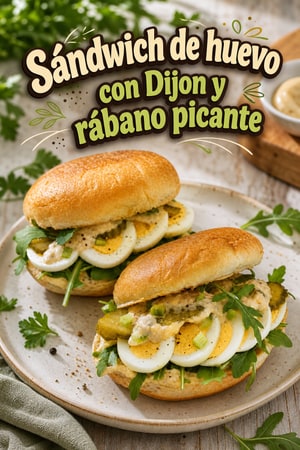 Sándwich de huevo en rodajas con crema de Dijon y rábano picante