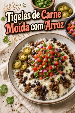Tigelas de Carne Moída com Arroz e Queso Cremoso