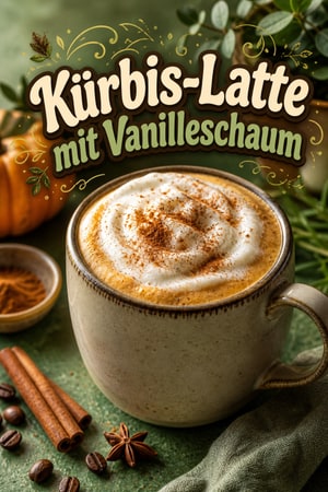Gemütlicher hausgemachter Kürbis-Latte mit Vanilleschaum