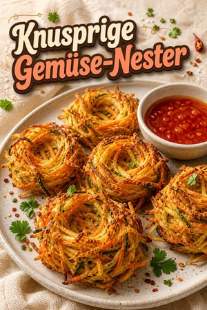 Knusprige Gemüse-Vogelnester mit Sweet Chili Sauce