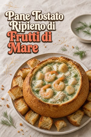 Pane Tostato Ripieno di Frutti di Mare con Salsa di Aneto