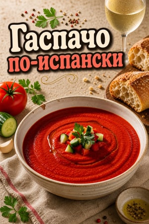Освежающий аутентичный испанский гаспачо с зеленью