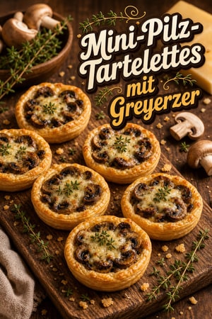 Herzhafte Mini-Pilz-Tartelettes mit Thymian und Greyerzer