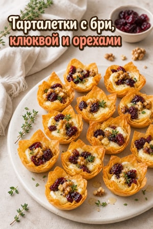Хрустящие тарталетки с бри, клюквой и грецкими орехами под медом