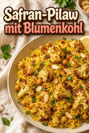 Safran-Reis-Pilaw mit geröstetem Blumenkohl & Kichererbsen