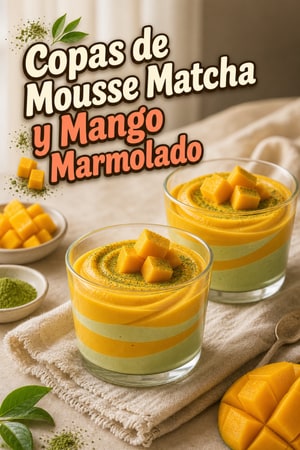 Copas de Mousse Matcha y Mango Marmolado