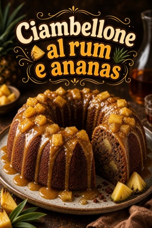 Ciambellone al rum scuro con glassa burro nocciola e ananas