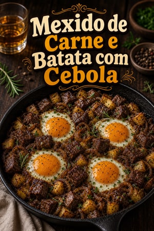 Mexido de Carne e Batata com Cebola ao Bourbon e Ovos