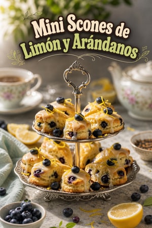 Mini Scones de Limón y Arándanos con Glaseado Earl Grey
