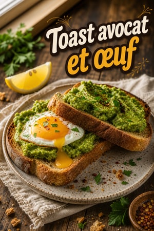 Toast avocat œuf amélioré avec pain ressuscité et citron