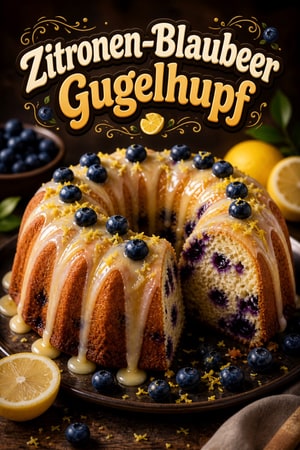 Eleganter Zitronen-Blaubeer-Gugelhupf mit Honigglasur
