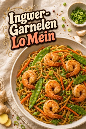 Würziges Ingwer-Garnelen Lo Mein mit frischem Gemüse
