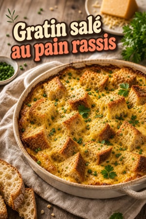 Gratin matinal au pain rassis et fromage fondant, rustique