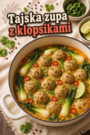 Tajska zupa z klopsikami z kurczaka w mleczku kokosowym