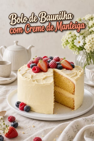 Bolo de Vainilla Clássico com Cobertura de Manteiga