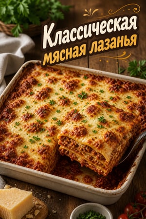 Классическая мясная лазанья с тремя видами сыра