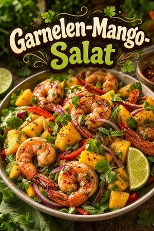Würziger Thai-Mexiko Fusionssalat mit Garnelen und Mango